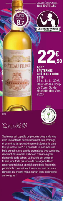 E.Leclerc AOP* SAUTERNES CHÂTEAU FILHOT 2019 offre