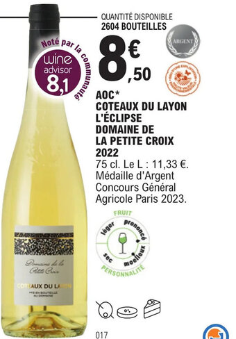 E.Leclerc AOC* COTEAUX DU LAYON L'ÉCLIPSE DOMAINE DE LA PETITE CROIX 2022 offre
