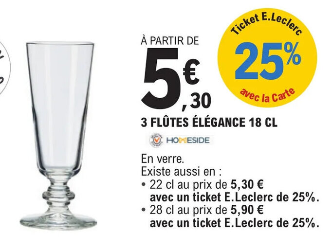 Promo 3 FLÛTES ÉLÉGANCE 18 CL chez E.Leclerc