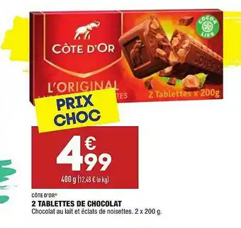 ALDI 2 Tablettes De Chocolat Côte D'or offre