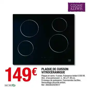 Brico Dépôt Plaque De Cuisson Vitrocéramique Cooke & Lewis offre