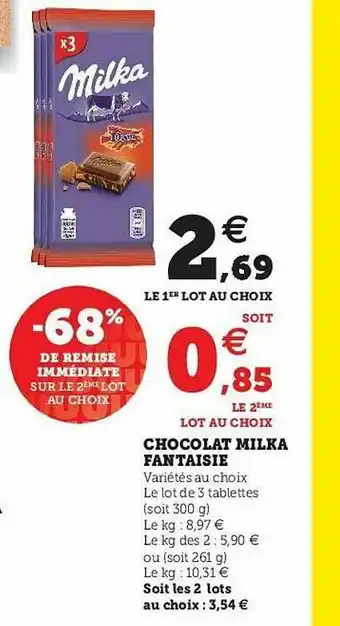 Hyper U Chocolat Milka Fantaisie offre