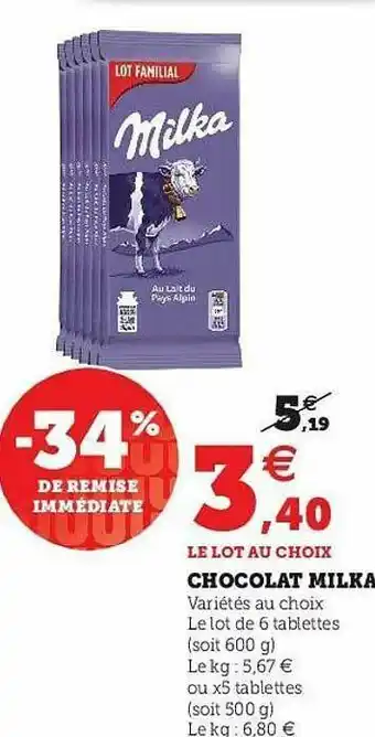 Hyper U Chocolat Milka offre