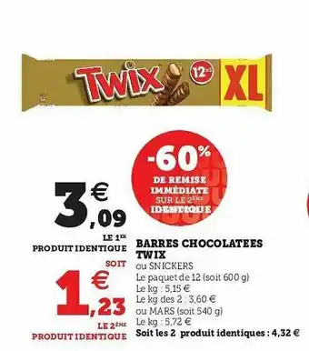 Hyper U Barres Chocolatées Twix offre