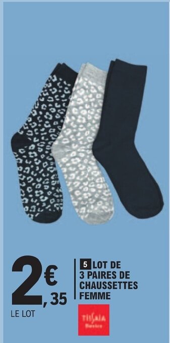 E.Leclerc 5 LOT DE 3 PAIRES DE CHAUSSETTES offre