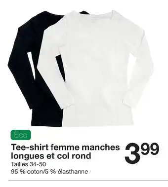 Zeeman Tee-shirt Femme Manches Longues Et Col Rond offre