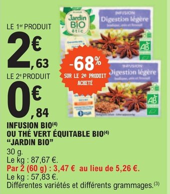 E.Leclerc INFUSION BIO (4) OU THÉ VERT ÉQUITABLE BIO(4) offre