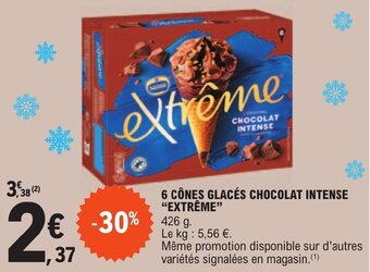 E.Leclerc 6 CÔNES GLACÉS CHOCOLAT INTENSE "EXTRÊME" offre