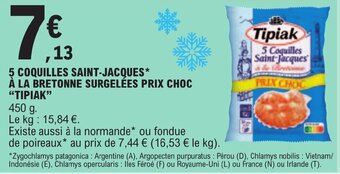 E.Leclerc 5 COQUILLES SAINT-JACQUES* À LA BRETONNE SURGELÉES PRIX CHOC "TIPIAK" offre