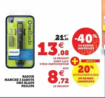 Super U Rasoir Manche 3 Sabots One Blade Philips offre