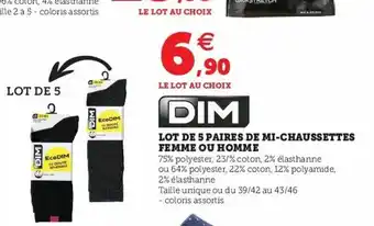 Super U Lot De 5 Paires De Mi-Chaussettes Femme Ou Homme offre