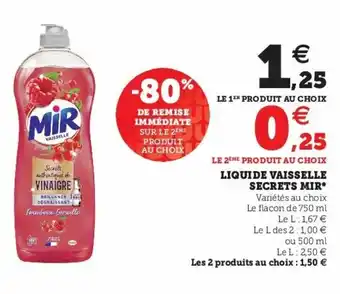 Super U Liquide Vaisselle Secrets Mir offre