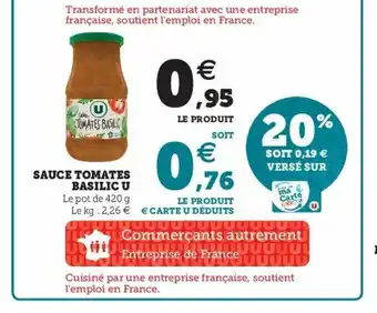 Super U Sauce Tomates Basilic U offre