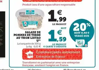 Super U Salade De Pommes De Terre Au Thon Listao offre