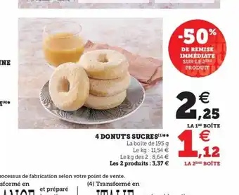Super U 4 Domuts Sucres offre