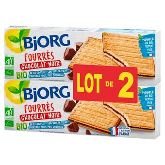 Auchan Biscuits fourrés au chocolat noir bio bjorg offre