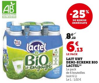 U Express Lactel lait uht demi-ecreme bio offre