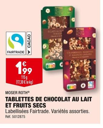ALDI Moser roth tablettes de chocolat au lait et fruits secs offre