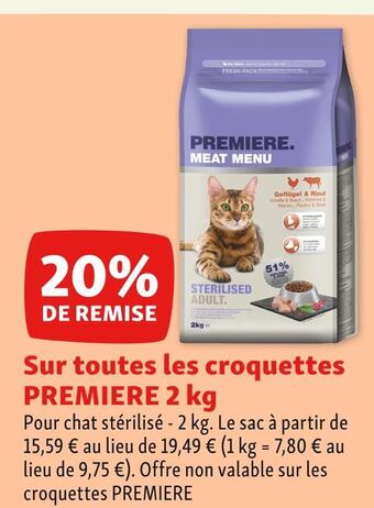 Maxi Zoo Premiere 20% de remise sur toutes les croquettes premiere 2 kg offre