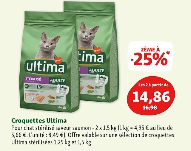 Promo Ultima croquettes ultima chez Maxi Zoo