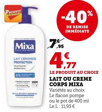 Super U Mixa lait ou creme corps offre