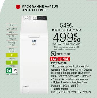Extra Electrolux lave-linge ew6t3465dc offre