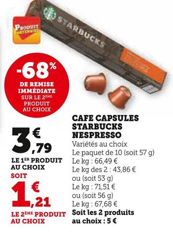Super U Starbucks cafe capsules nespresso offre