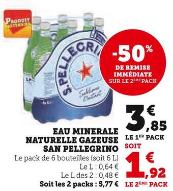 Super U San pellegrino eau minerale naturelle gazeuse offre