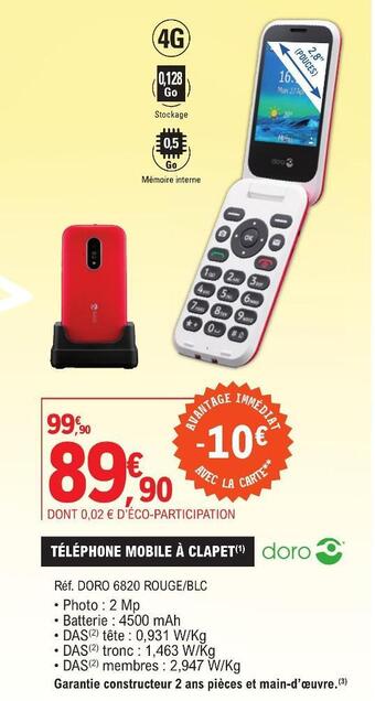 E.Leclerc Doro téléphone mobile à clapet offre
