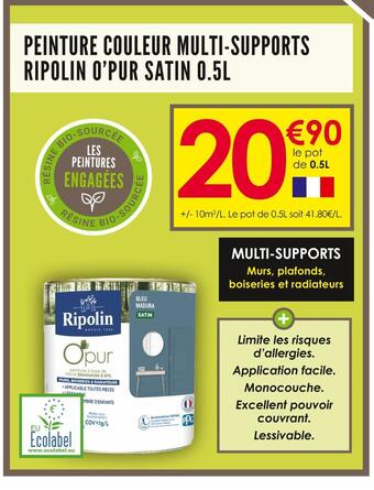 Peinture cuisine & bain Ripolin bleu pop satin 0.5L