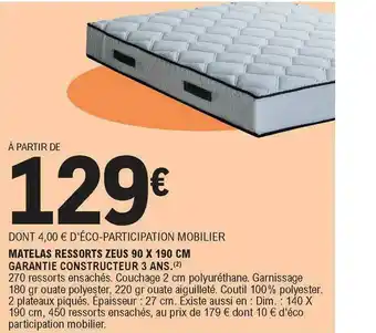 E.Leclerc Matelas Ressorts Zeus 90 X 190 Cm offre