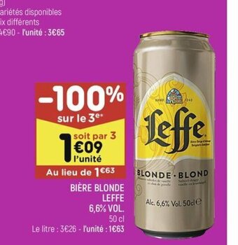 Leader Price BIÈRE BLONDE LEFFE 6,6% VOL. offre