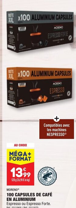 ALDI 100 CAPSULES DE CAFÉ EN ALUMINIUM offre