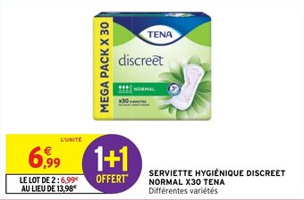 Intermarché SERVIETTE HYGIÉNIQUE DISCREET NORMAL X30 TENA offre