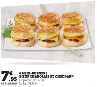 Super U 6 MINI-BURGERS BOEUF CHAROLAIS ET CHEDDAR(¹) offre