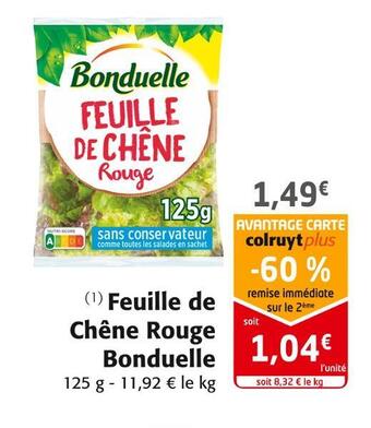 Colruyt Bonduelle feuille de chêne rouge offre