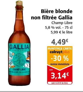 Colruyt Gallia bière blonde non filtrée offre