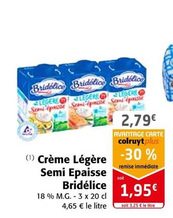 Colruyt Bridélice crème légère semi epaisse offre