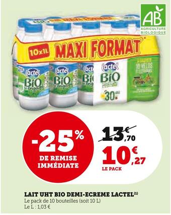 Super U Lactel lait uht bio demi-ecreme offre