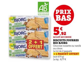 Super U Bjorg biscuits fourres bio offre