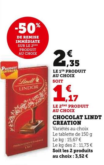 Super U Lindt chocolat lindt creation offre