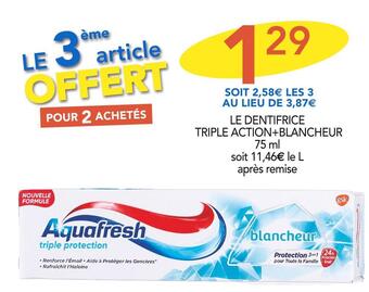 Stokomani Aquafresh le dentifrice triple action+blancheur offre