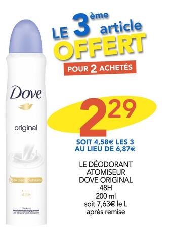 Stokomani Dove le déodorant atomiseur original offre