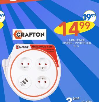 Crafton la rallonge 3 prises + 2 ports usb