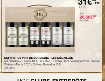 Costco COFFRET DE VINS DE BORDEAUX LES MÉDAILLÉS offre