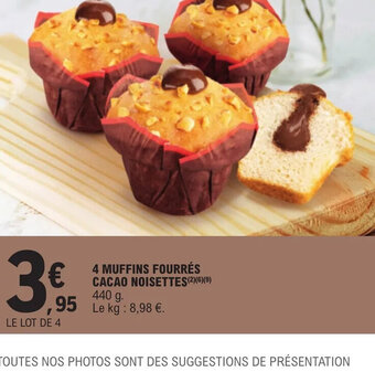 E.Leclerc 4 MUFFINS FOURRÉS CACAO NOISETTES offre