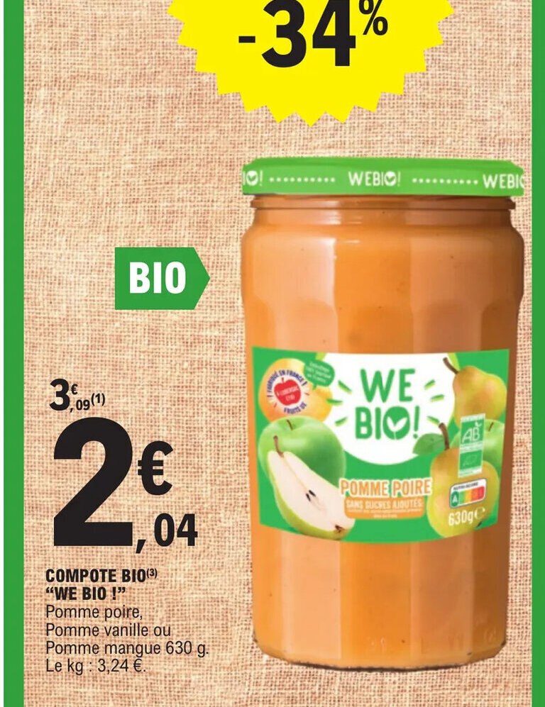 Promo COMPOTE BIO WE BIO ! chez E.Leclerc