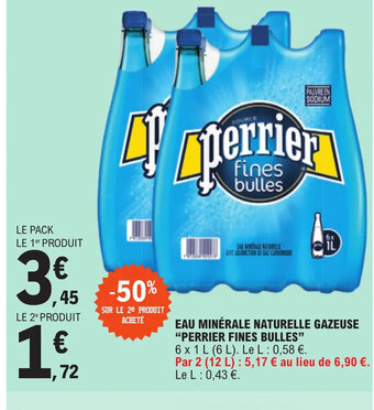 E.Leclerc EAU MINÉRALE NATURELLE GAZEUSE PERRIER FINES BULLES offre