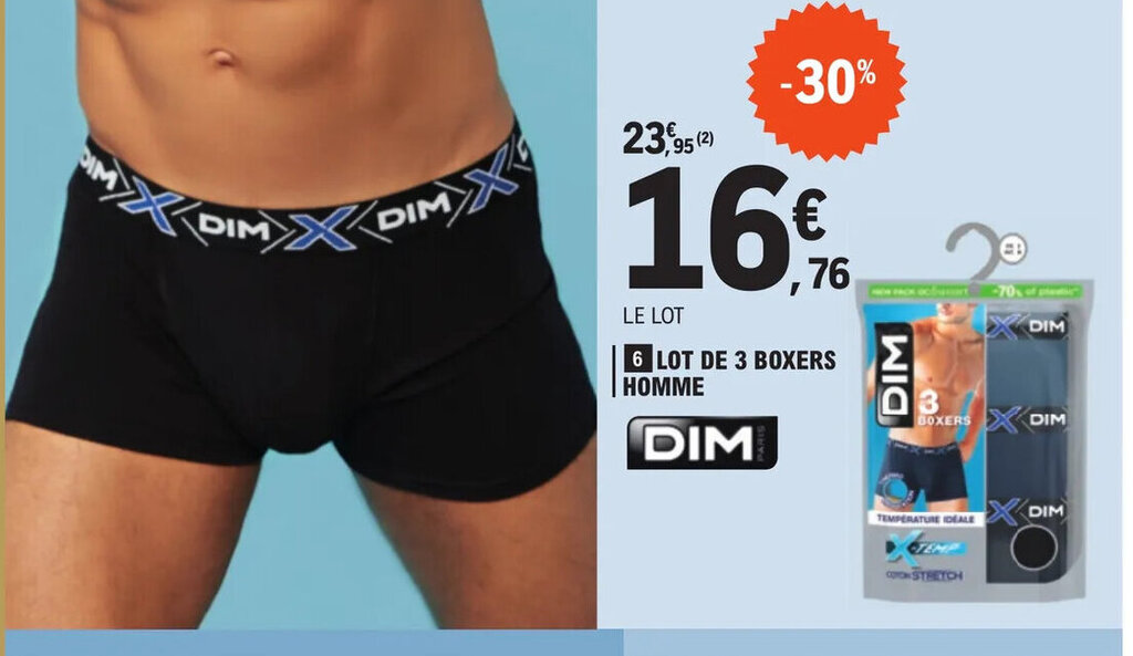 Promo 6 LOT DE 3 BOXERS HOMME chez E.Leclerc