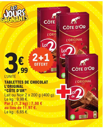 E.Leclerc TABLETTES DE CHOCOLAT L'ORIGINAL "CÔTE D'OR" offre